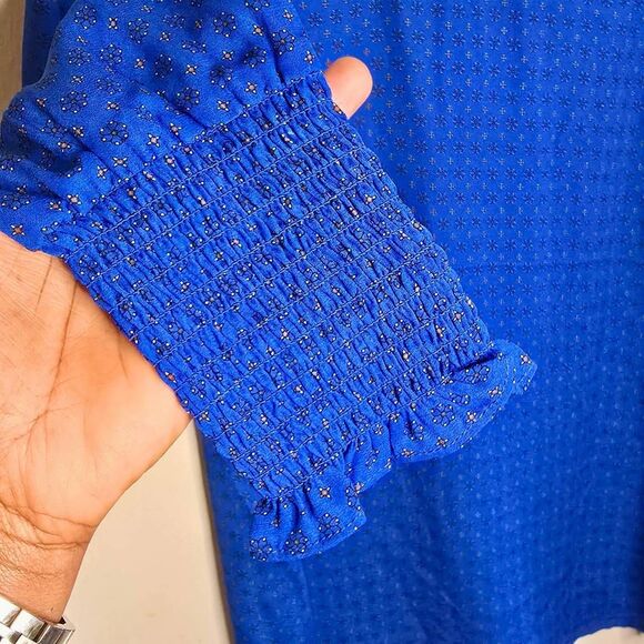 Maison d’Amélie Paris Floral Ruffle Blouse Women's Size Small Blue Long Sleeve - Picture 12 of 16